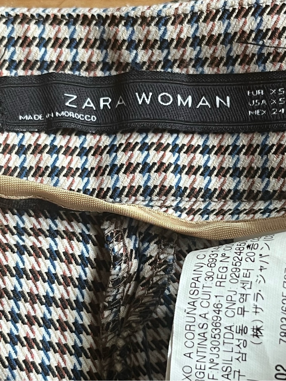 Zara Woman Houndstooth Ankle Straight Leg Pants XS Brown Black - Picture 3 of 10
